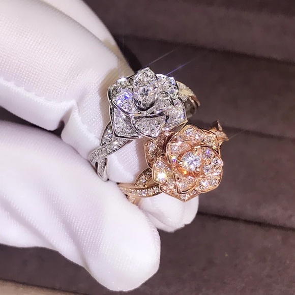 Sparkling Rose Ring "Iced Out Collection" Hip Hop, Gold Ring, Gold Rose Ring - Picture 6 of 9